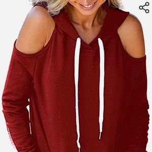 SUPER CUTE BURGUNDY COLD SHOULDER HOODIES!